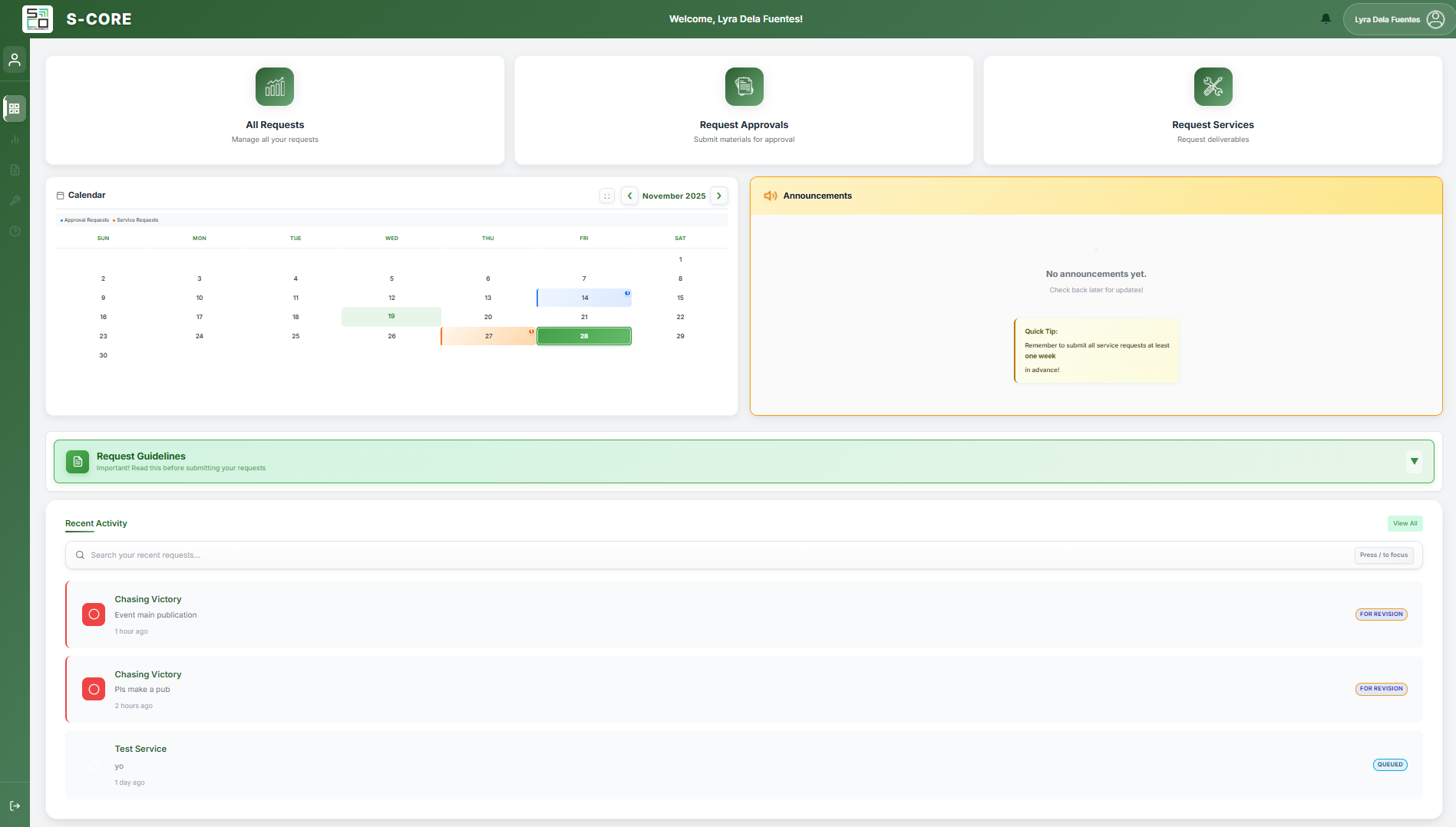 S-CORE Dashboard Screenshot